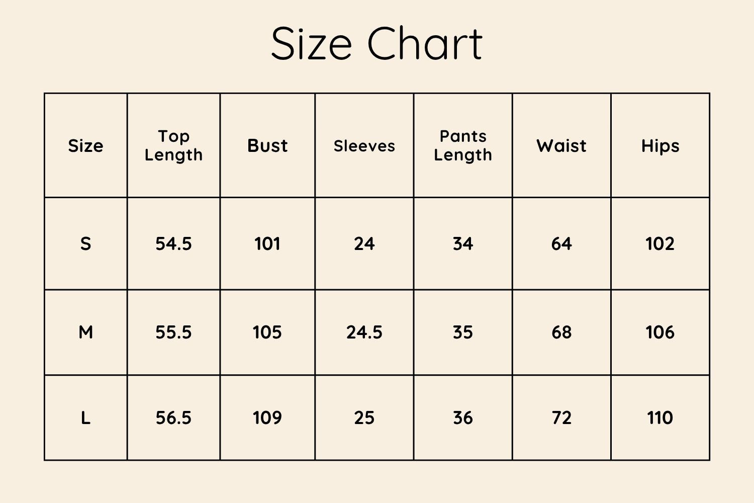 Size Chart CM