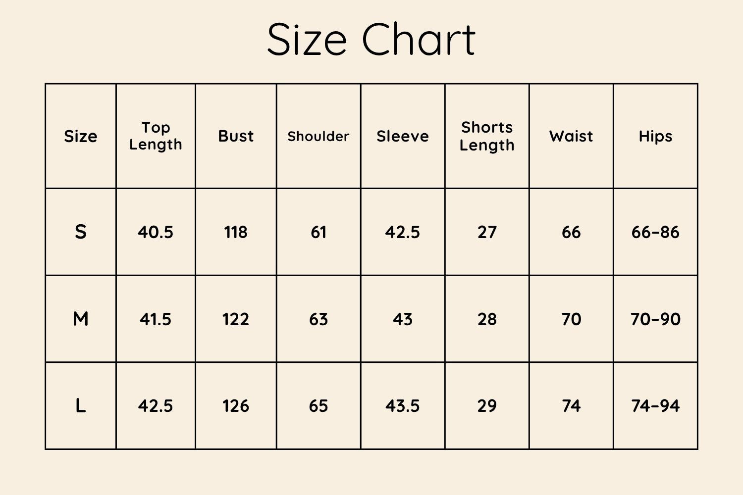 Size Chart CM