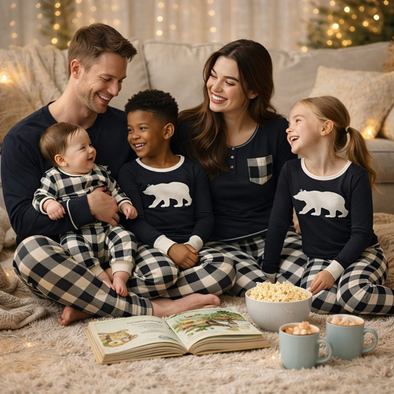Black & Cream Plaid Bear Family Matching Pyjamas – Pajama Village Australia