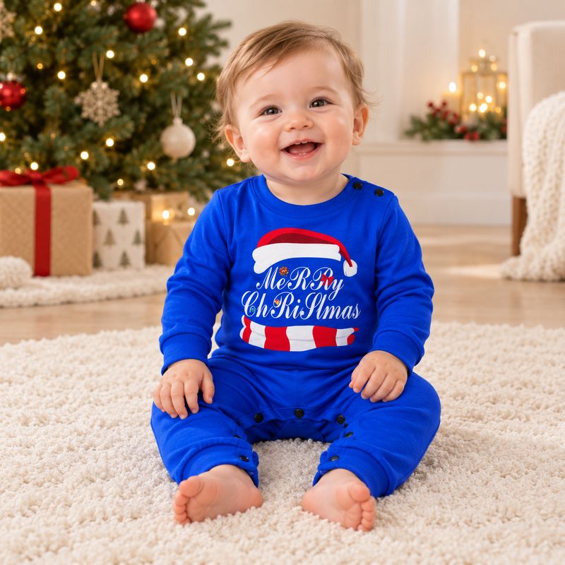 Blue Merry Family Christmas Pyjamas Set