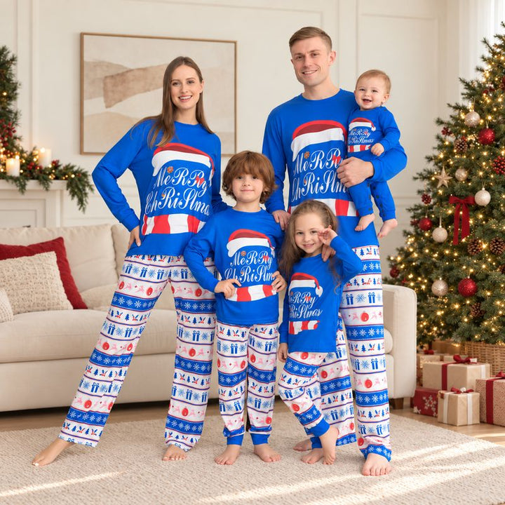 Blue Merry Family Christmas Pyjamas Set