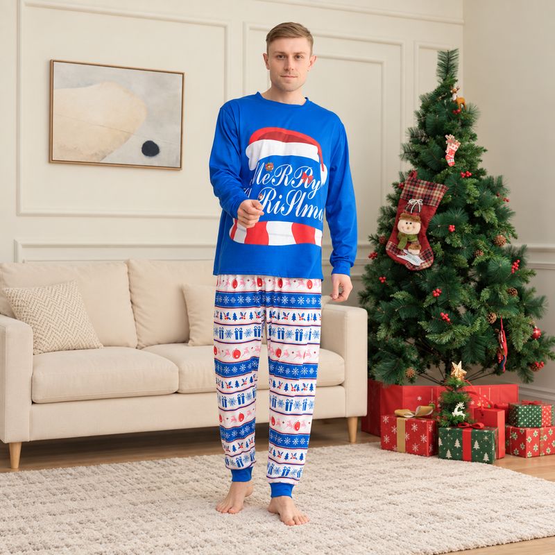 Blue Merry Family Christmas Pyjamas Set