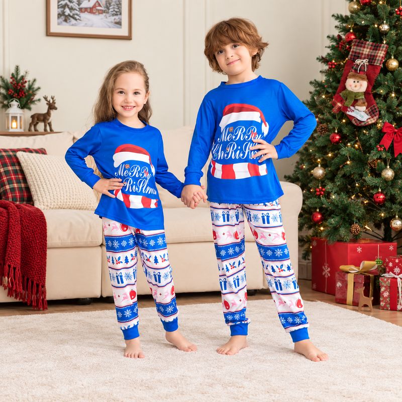 Blue Merry Family Christmas Pyjamas Set