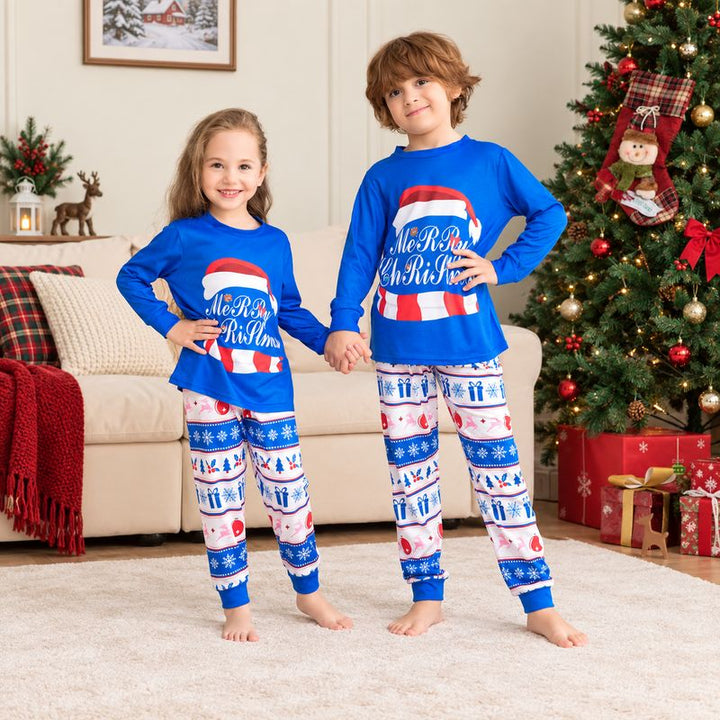 Blue Merry Family Christmas Pyjamas Set