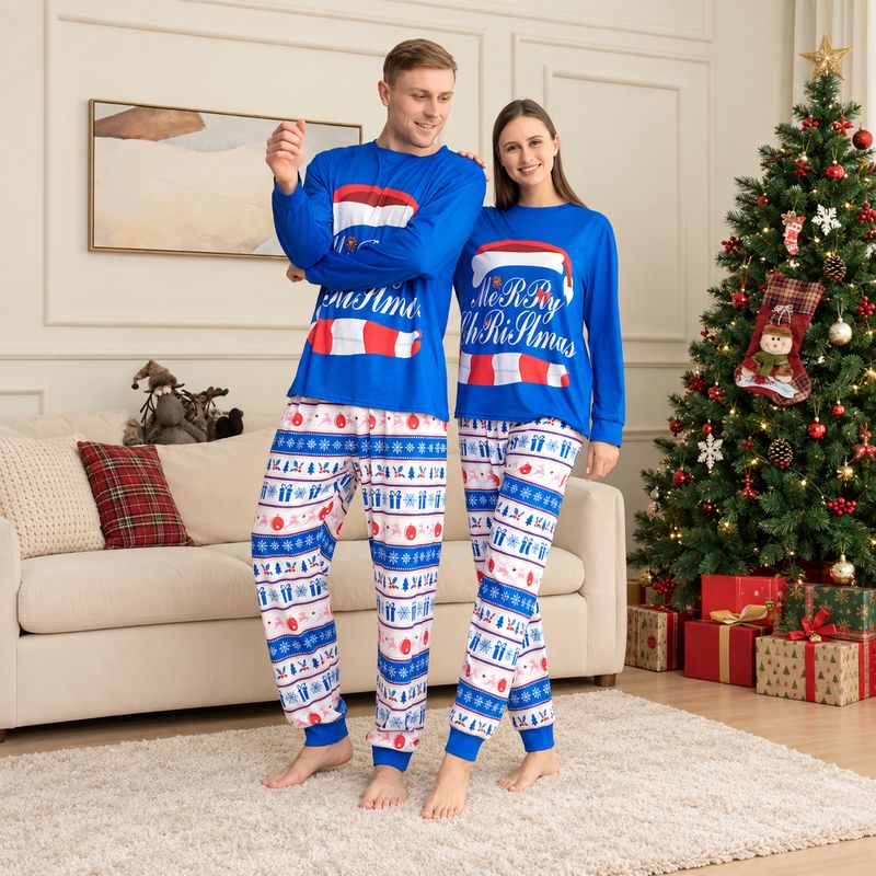 Blue Merry Family Christmas Pyjamas Set