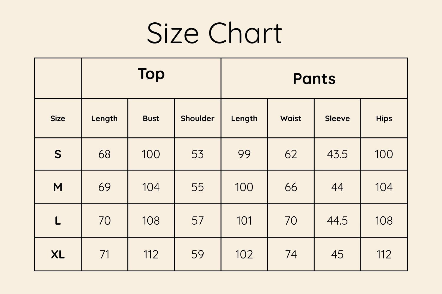 Size Chart CM