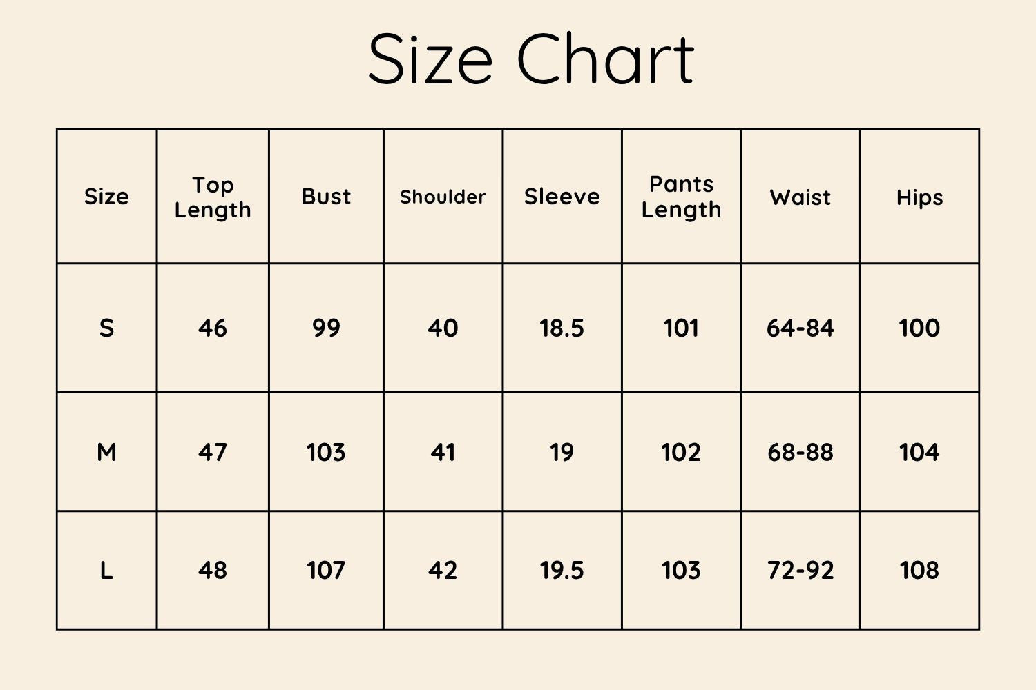 Size Chart CM