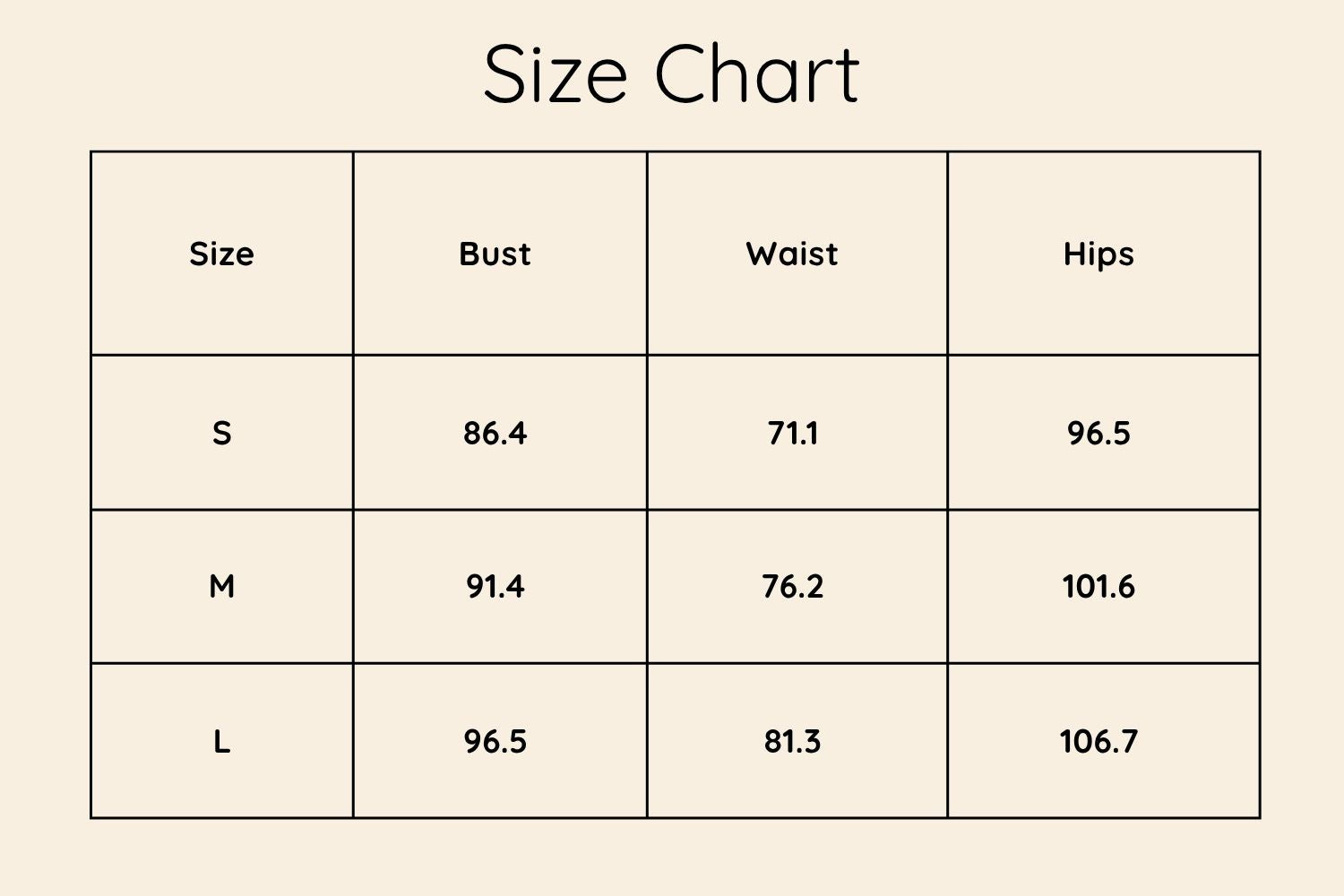 Size Chart CM