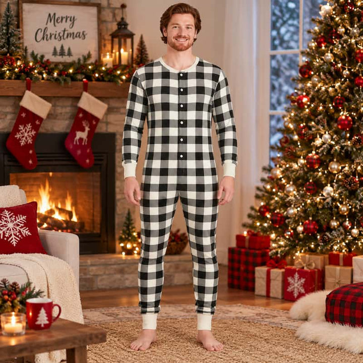Cream and Black Plaid Family Matching Christmas Jumpsuits