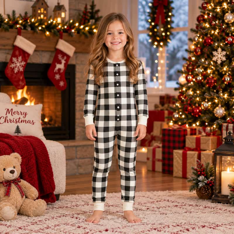 Cream and Black Plaid Family Matching Christmas Jumpsuits