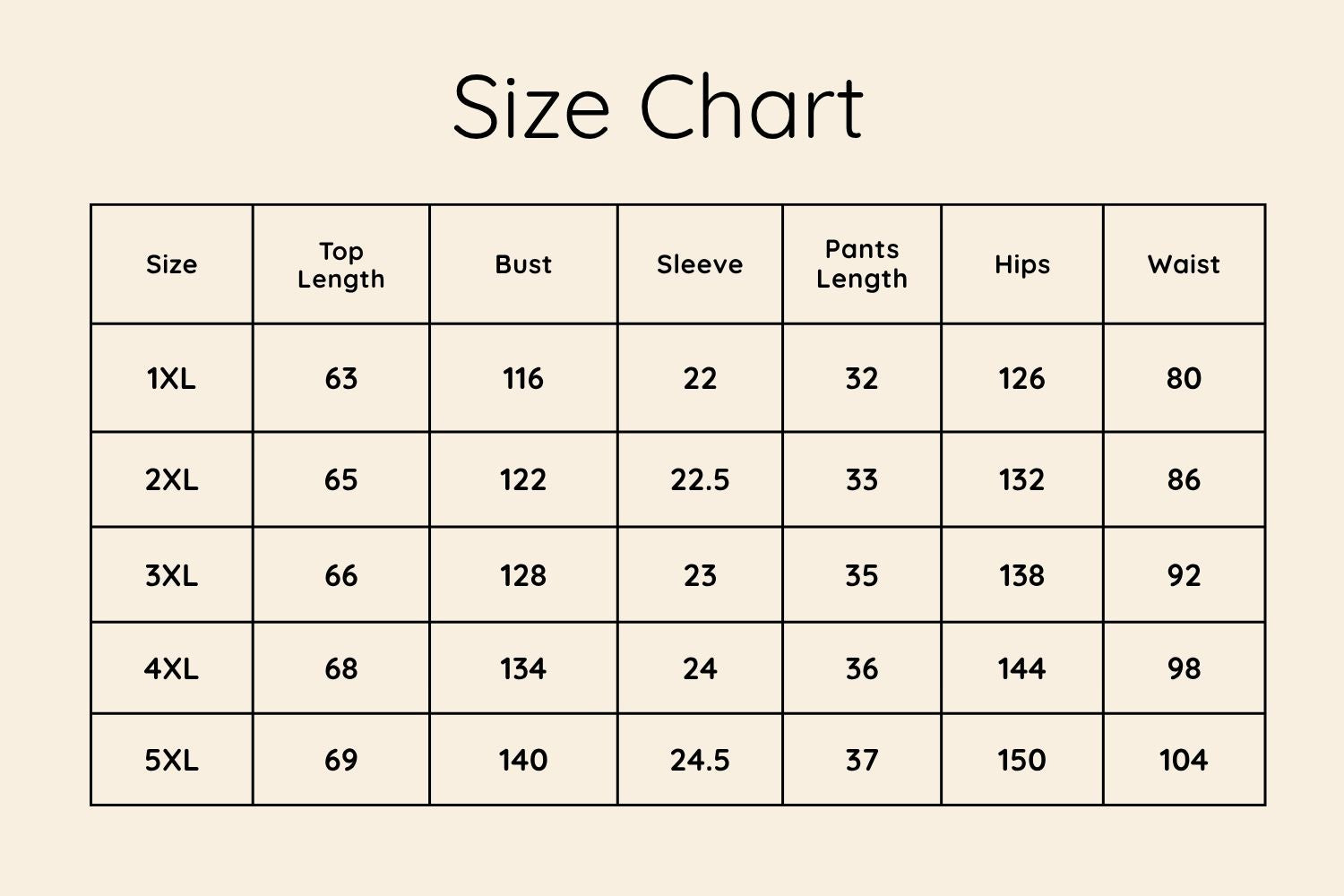 Size Chart CM