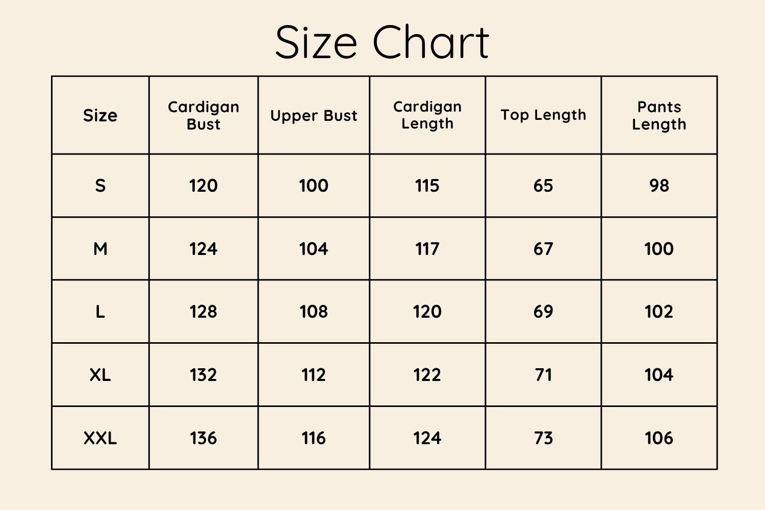 Size Chart CM