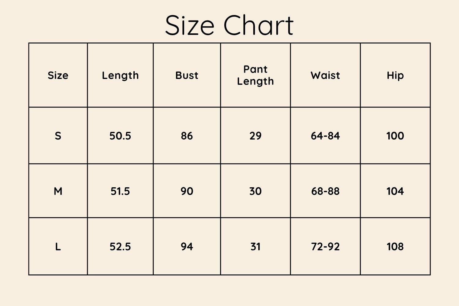 Size Chart CM