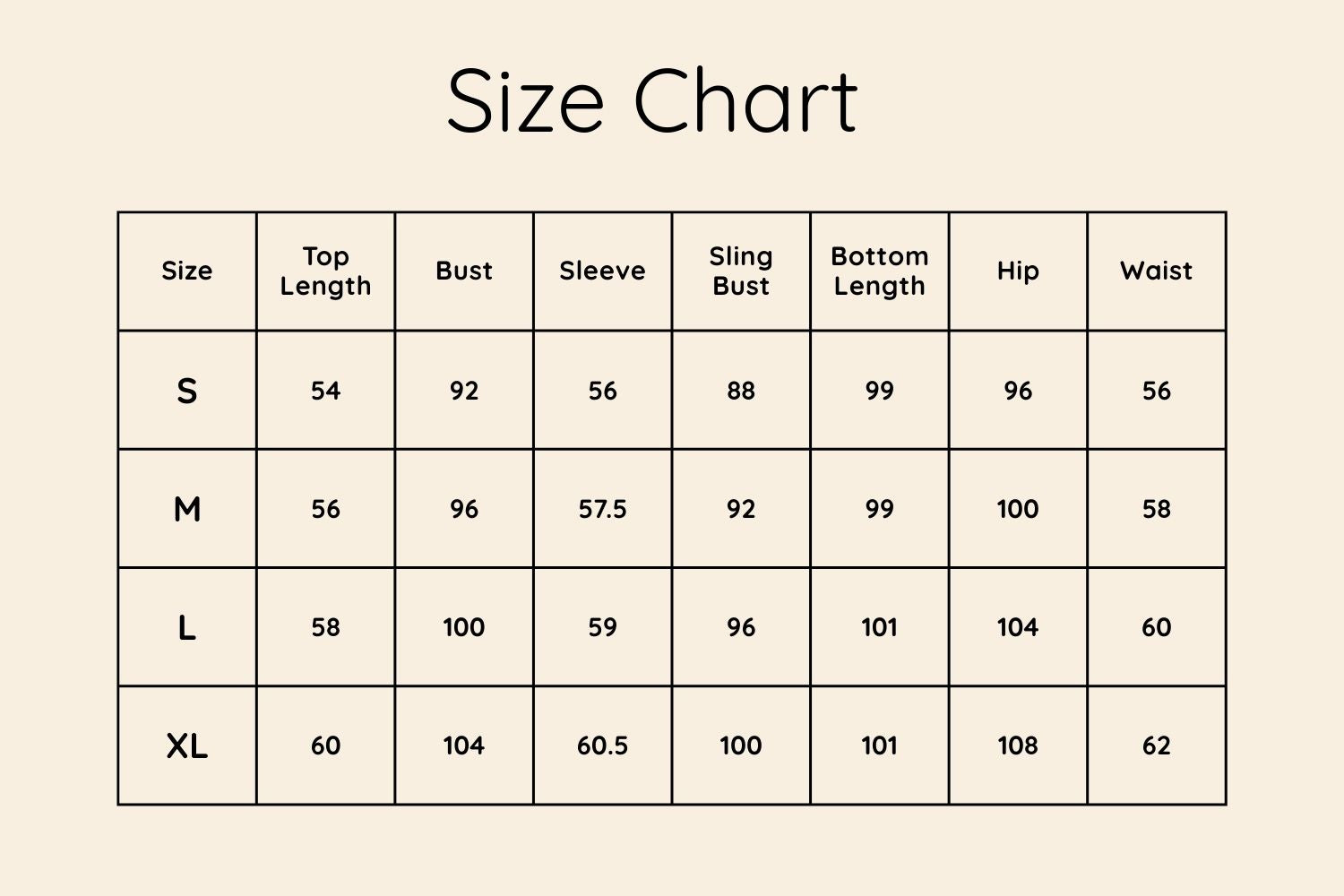 Size Chart CM