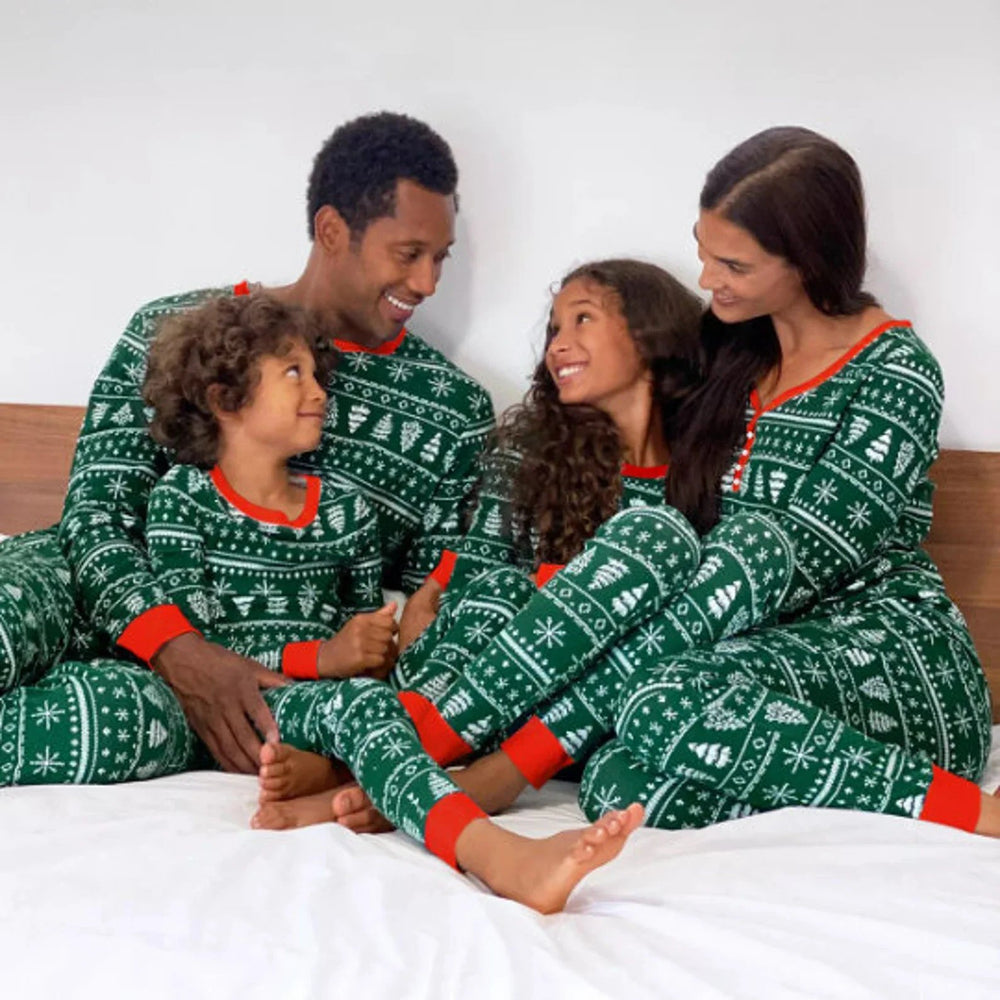 green winter christmas matching family pyjamas