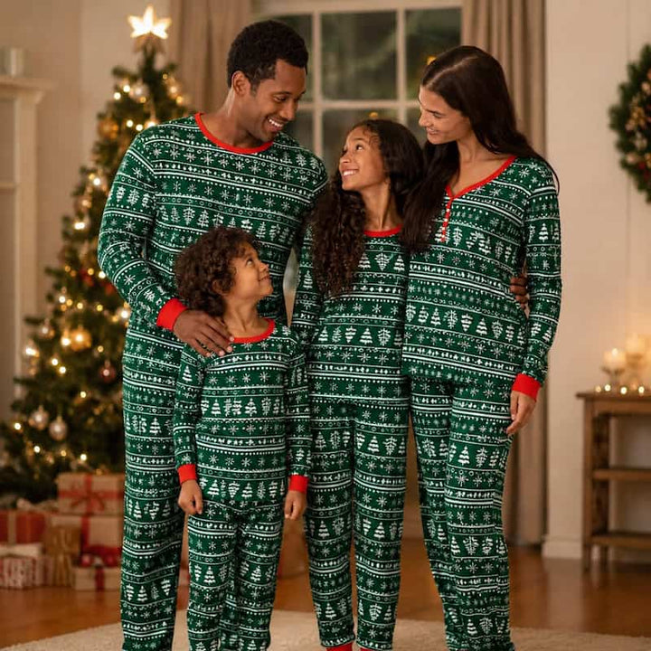 Green Winter Christmas Matching Family Pyjamas