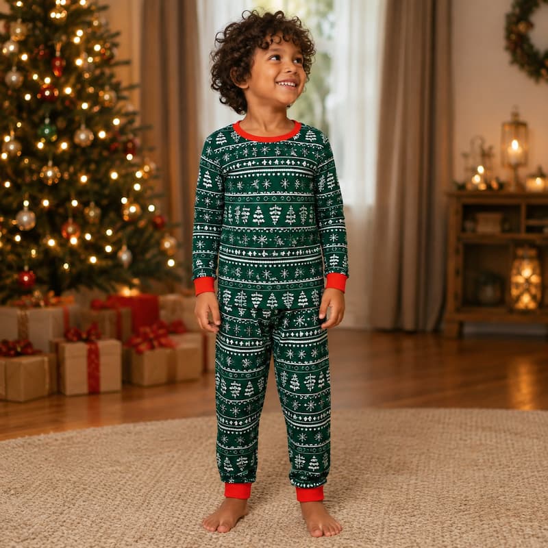 Green Winter Christmas Matching Family Pyjamas