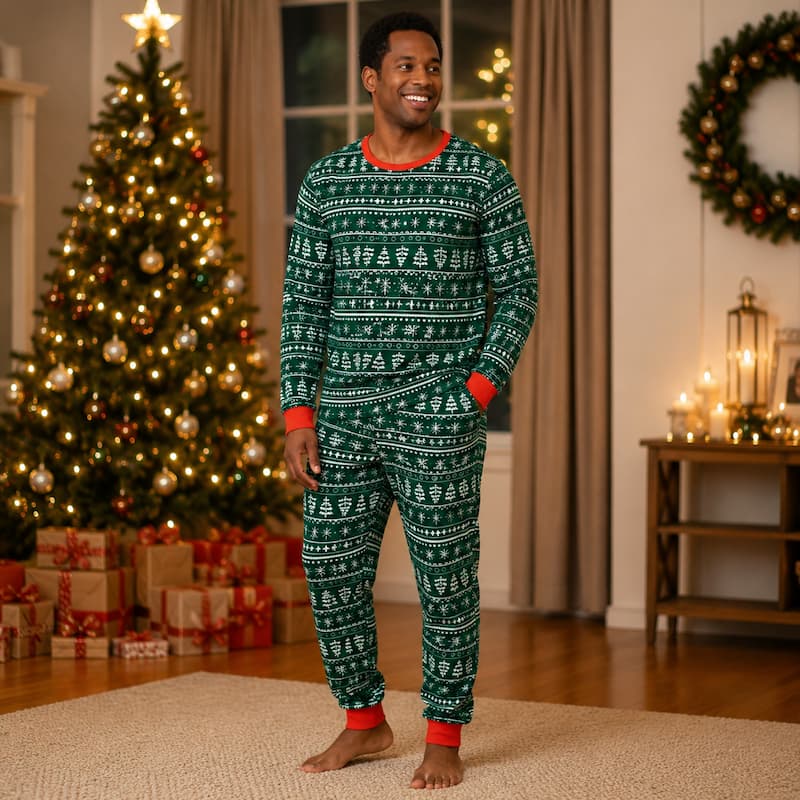 Green Winter Christmas Matching Family Pyjamas