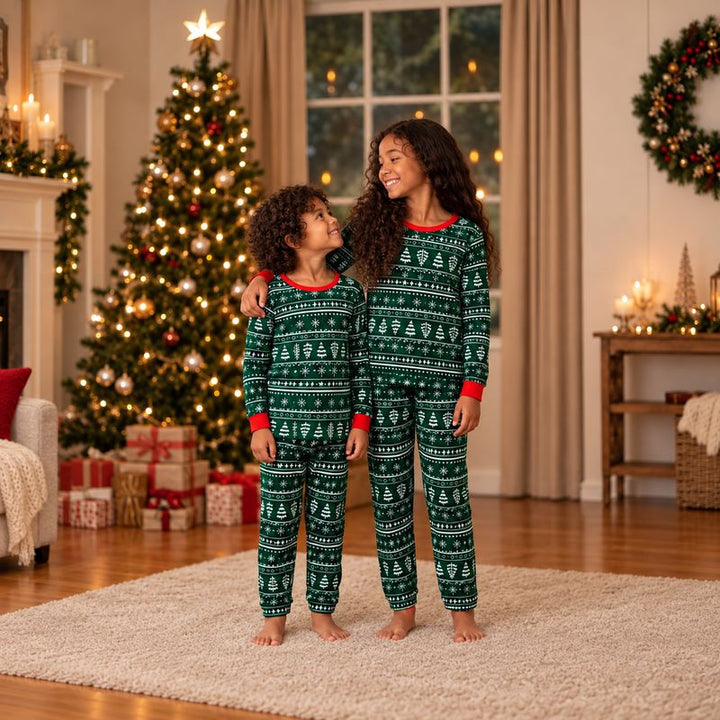 Green Winter Christmas Matching Family Pajamas