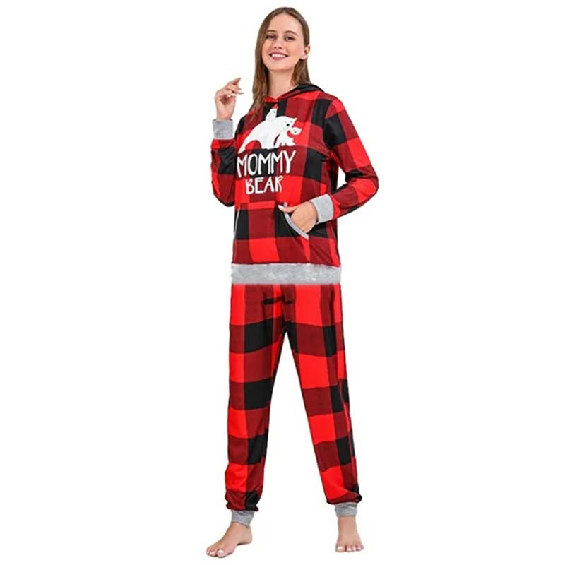 Hooded Plaid Bear Family Matching Christmas Pyjamas