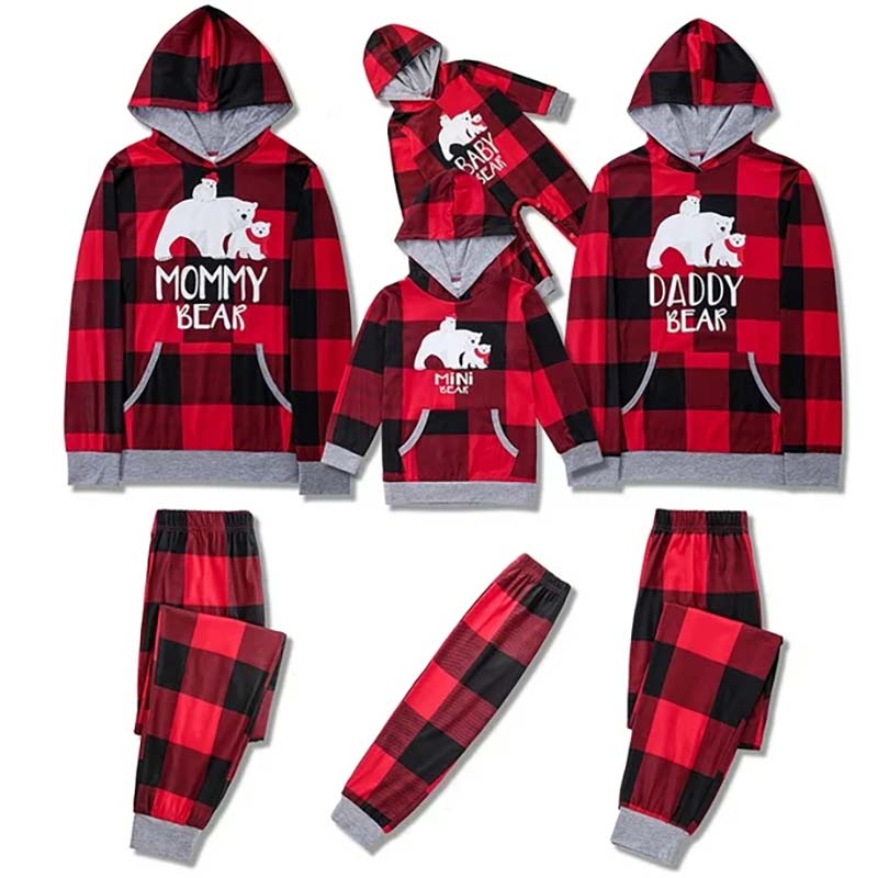 Hooded Plaid Bear Family Matching Christmas Pyjamas