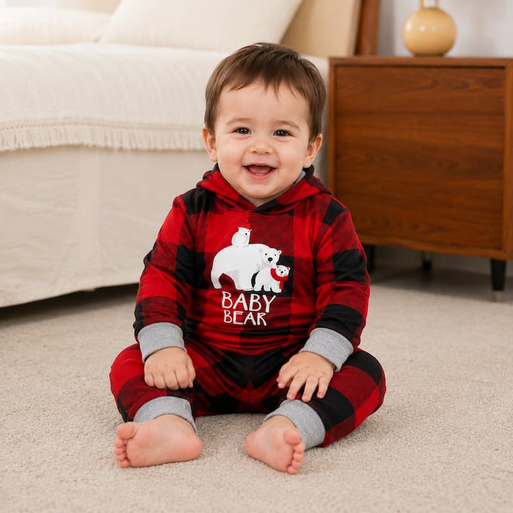 Hooded Plaid Bear Family Matching Christmas Pajamas