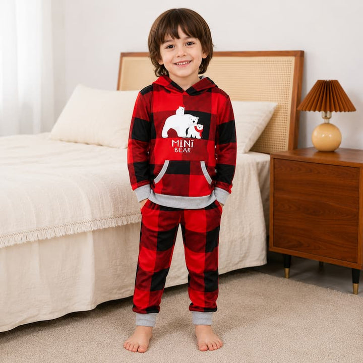 Hooded Plaid Bear Family Matching Christmas Pajamas