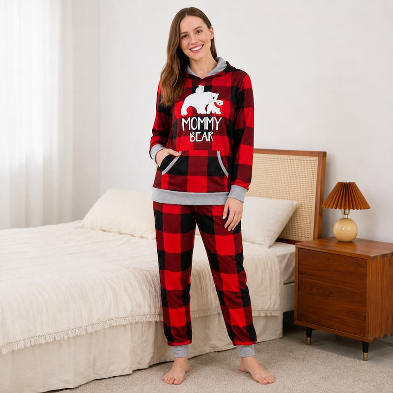 Hooded Plaid Bear Family Matching Christmas Pajamas