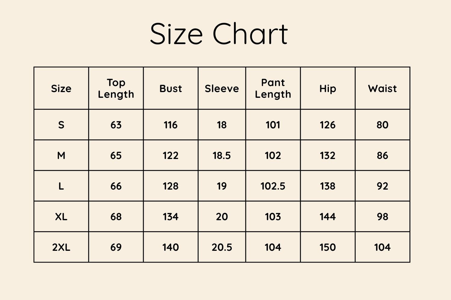 Size Chart CM