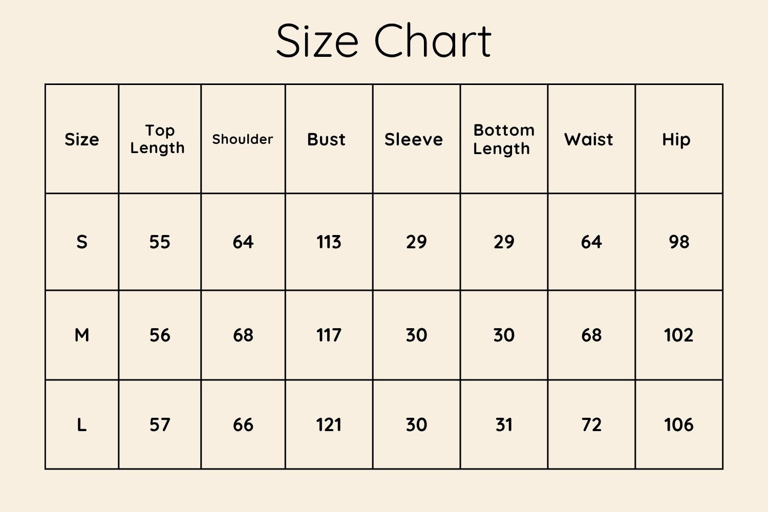 Size Chart CM