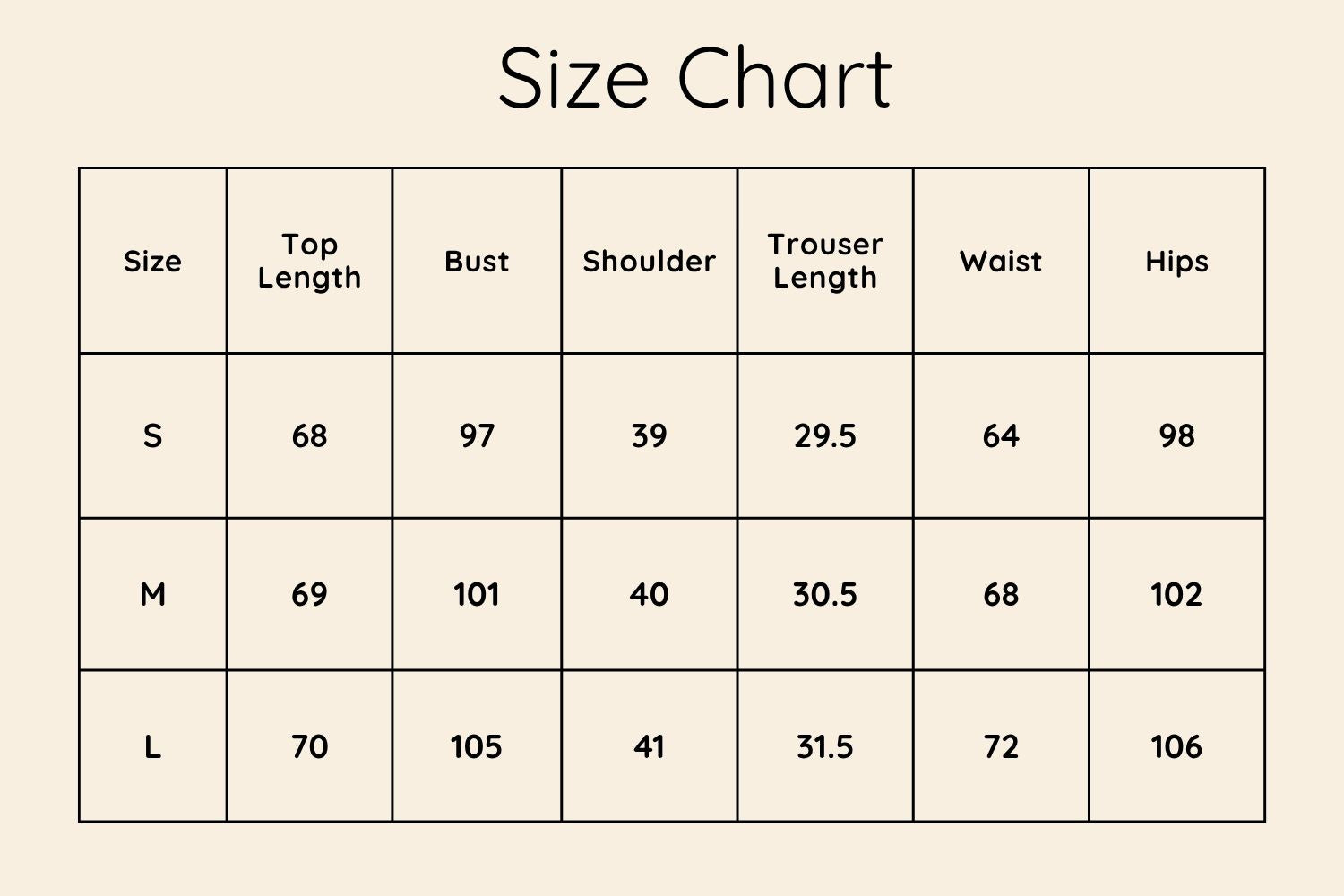 Size Chart CM