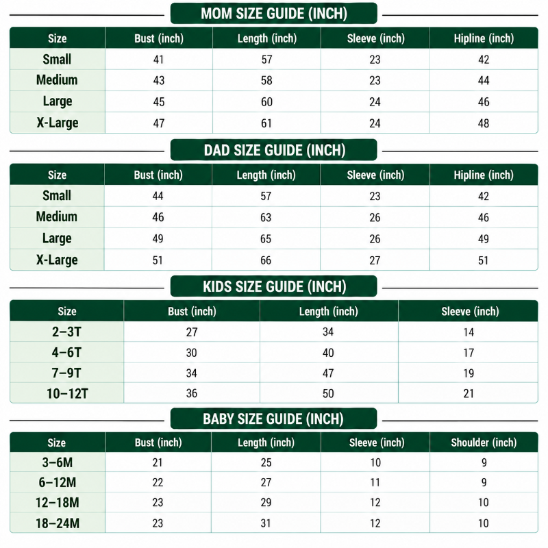 Size Chart Inches