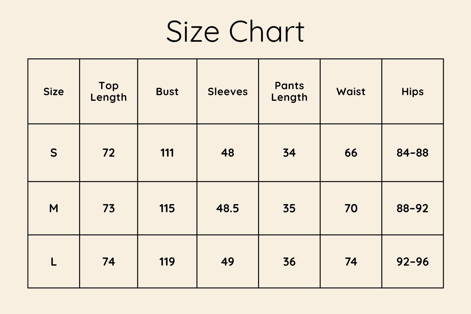 Size Chart CM