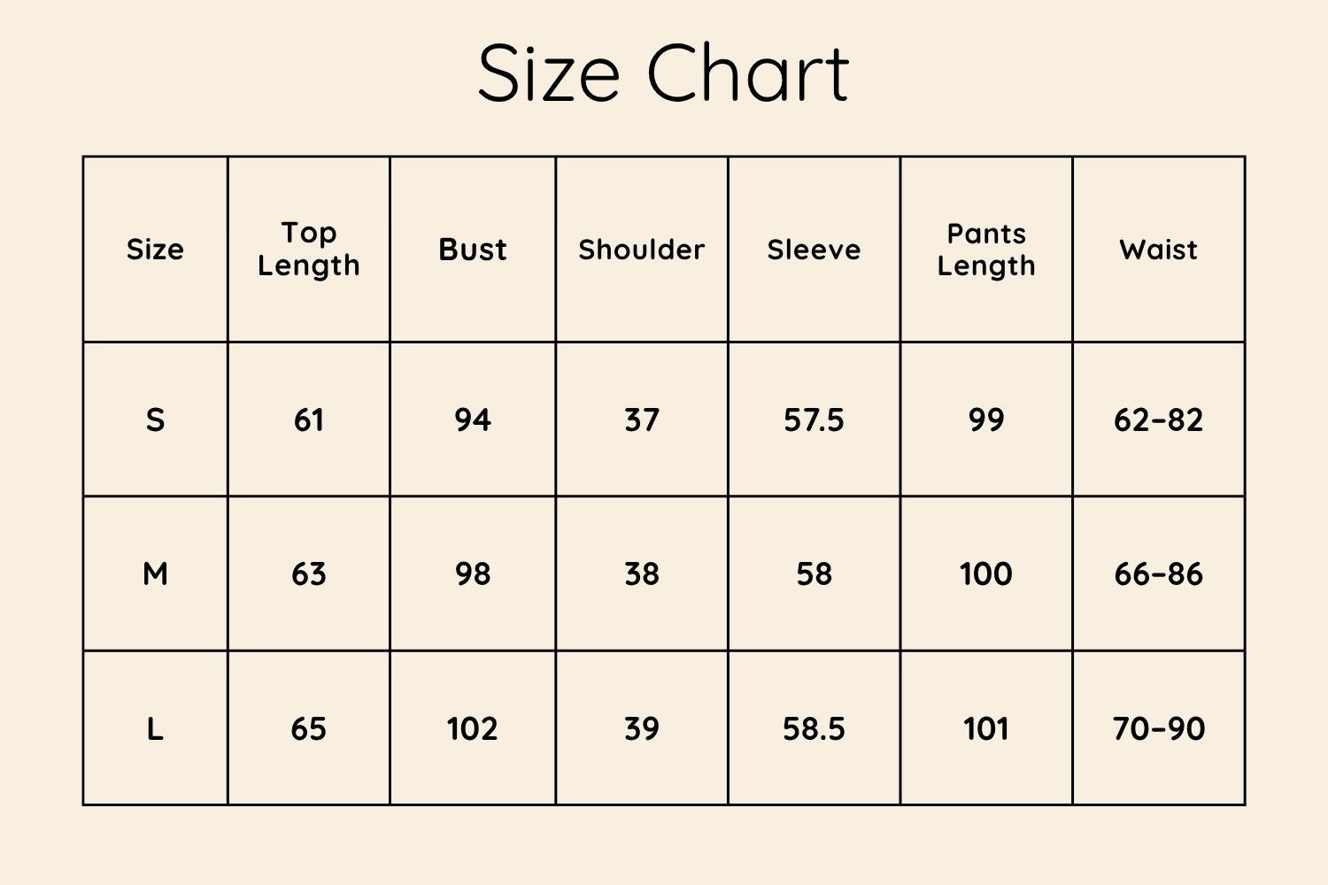 Size Chart CM