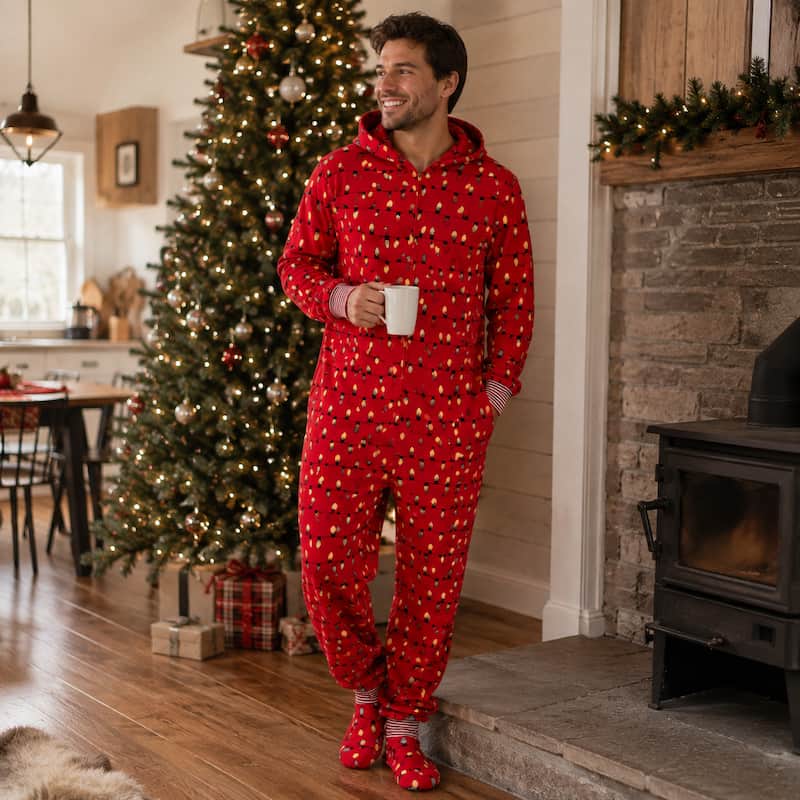 Red Light Bulbs Family Matching Christmas Jumpsuits