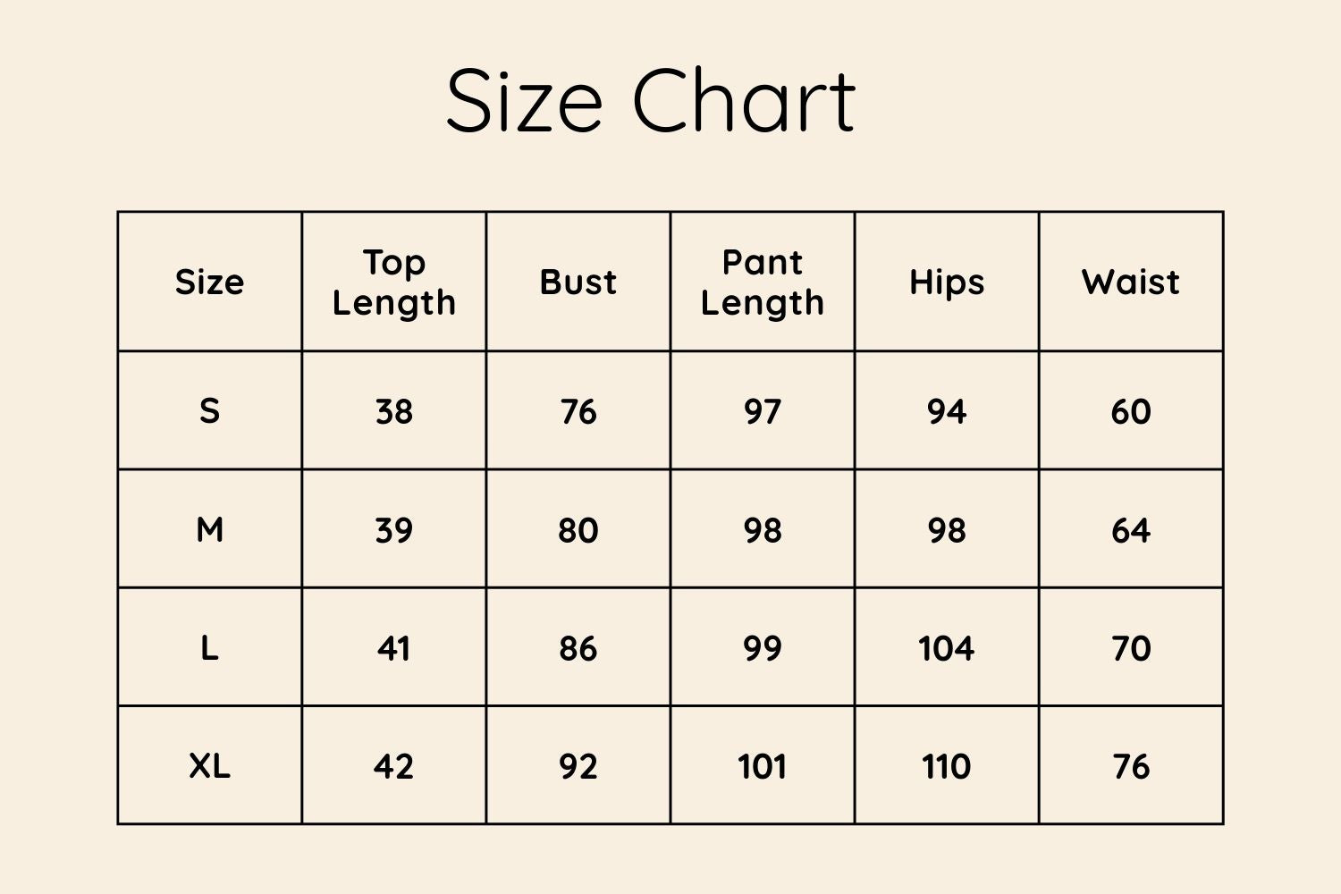 Size Chart CM