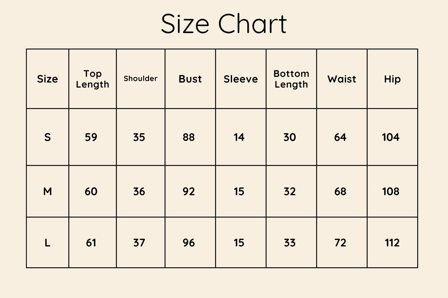Size Chart CM