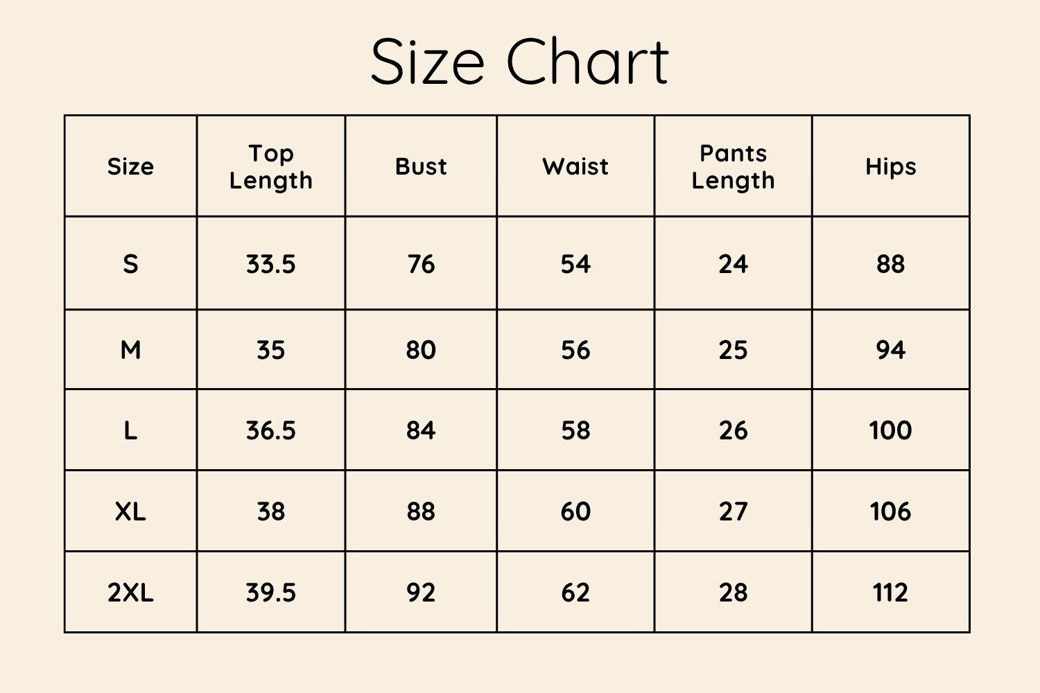 Size Chart CM