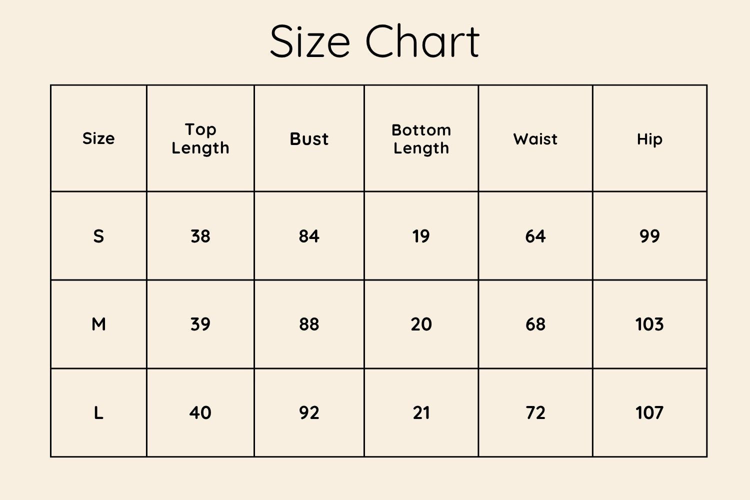 Size Chart CM
