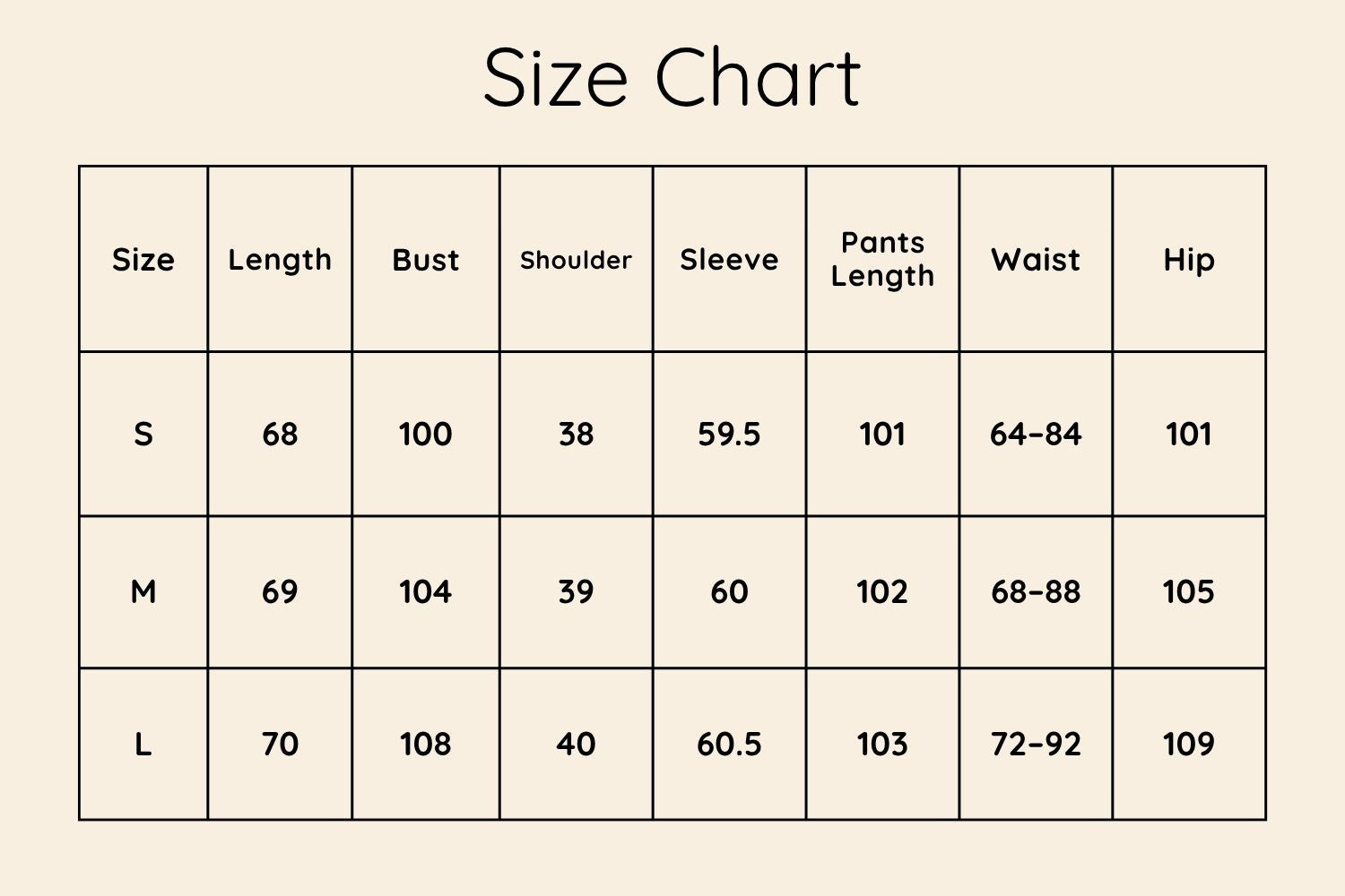 Size Chart CM