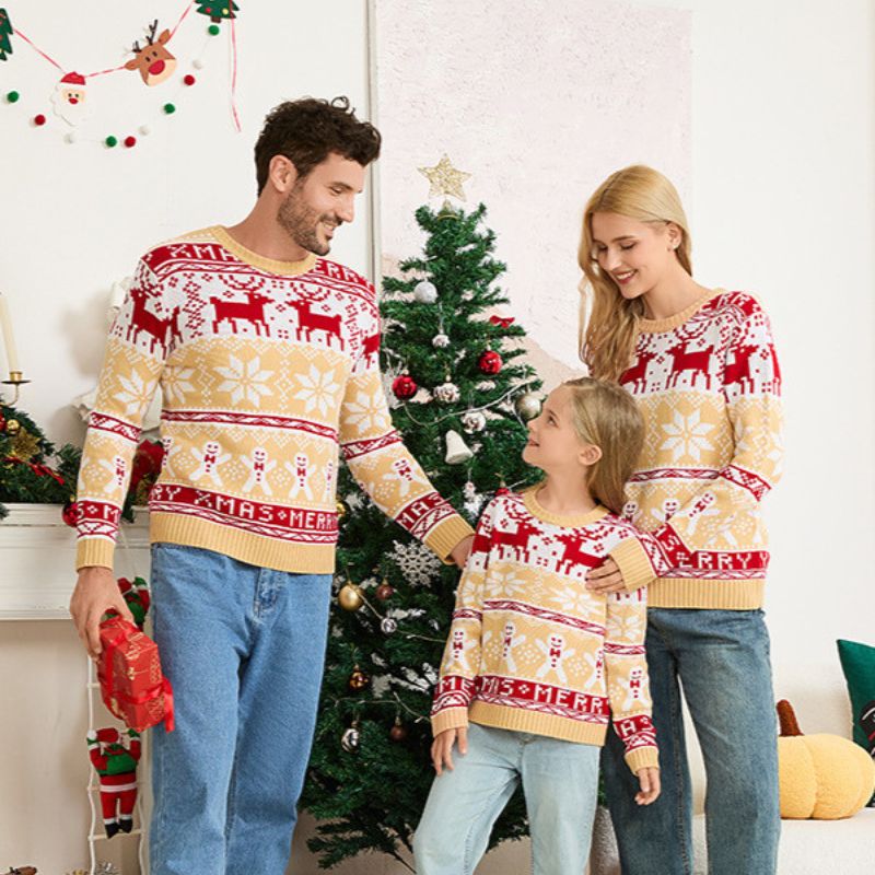 Snowflakes and Reindeer Matching Family Christmas Jumpers