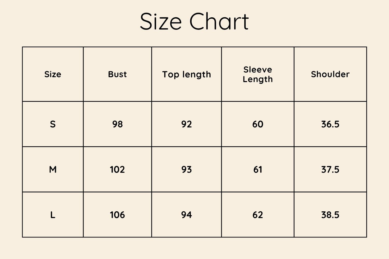 Size Chart CM