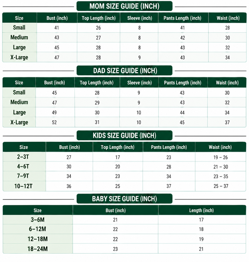 Size Chart Inches