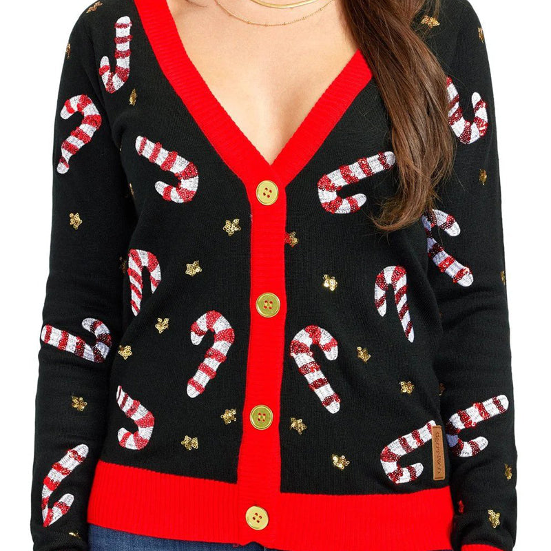 Candy Cane Buttoned Women Christmas Ugly Sweater