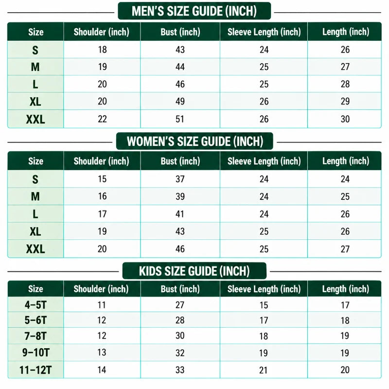 Size Chart Inches