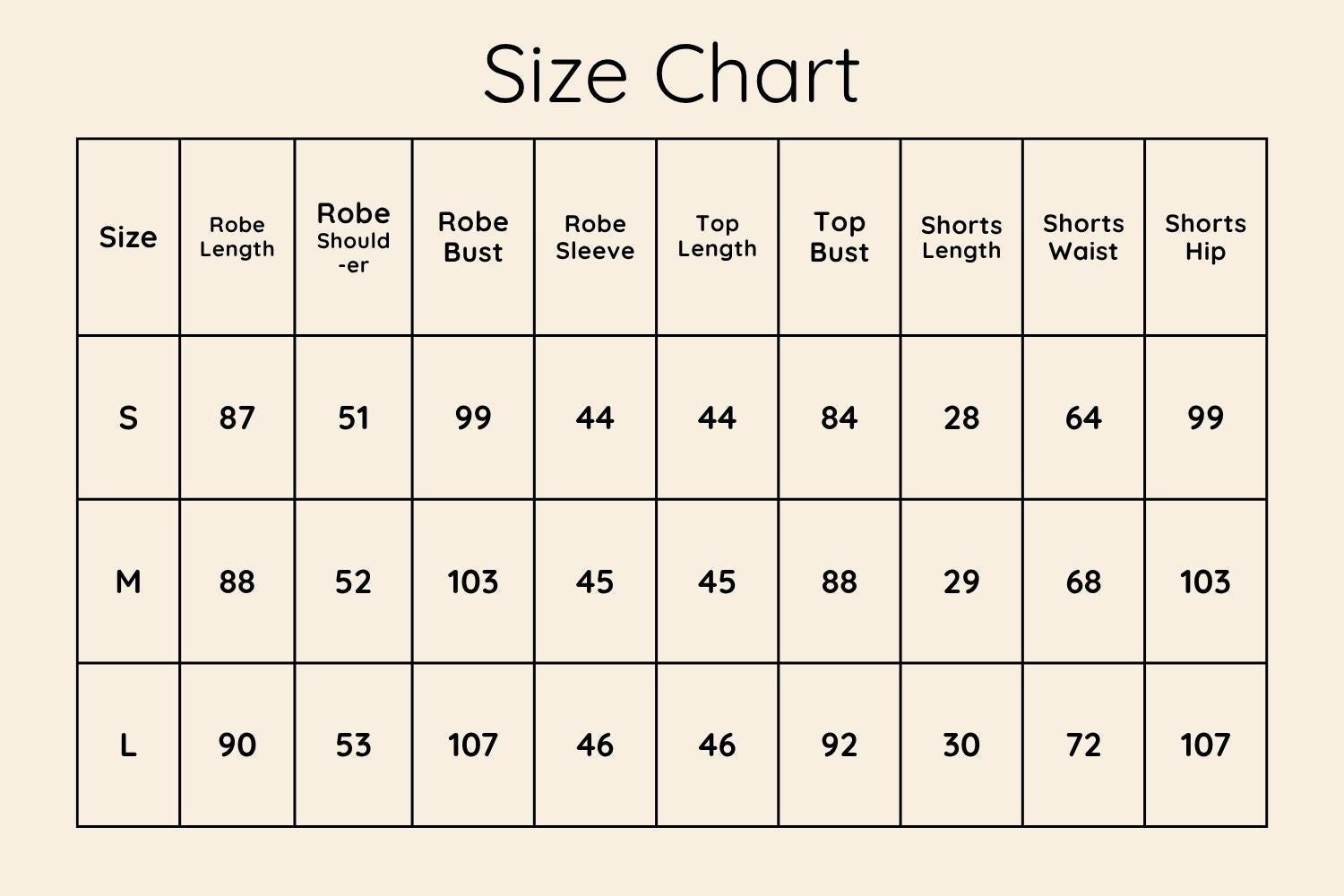 Size Chart CM