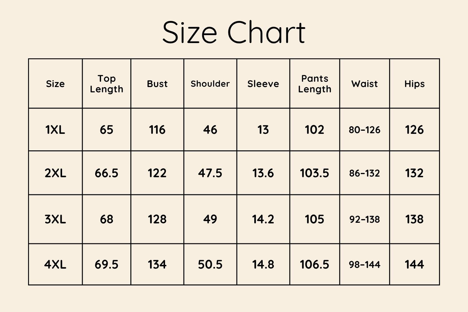 Size Chart CM