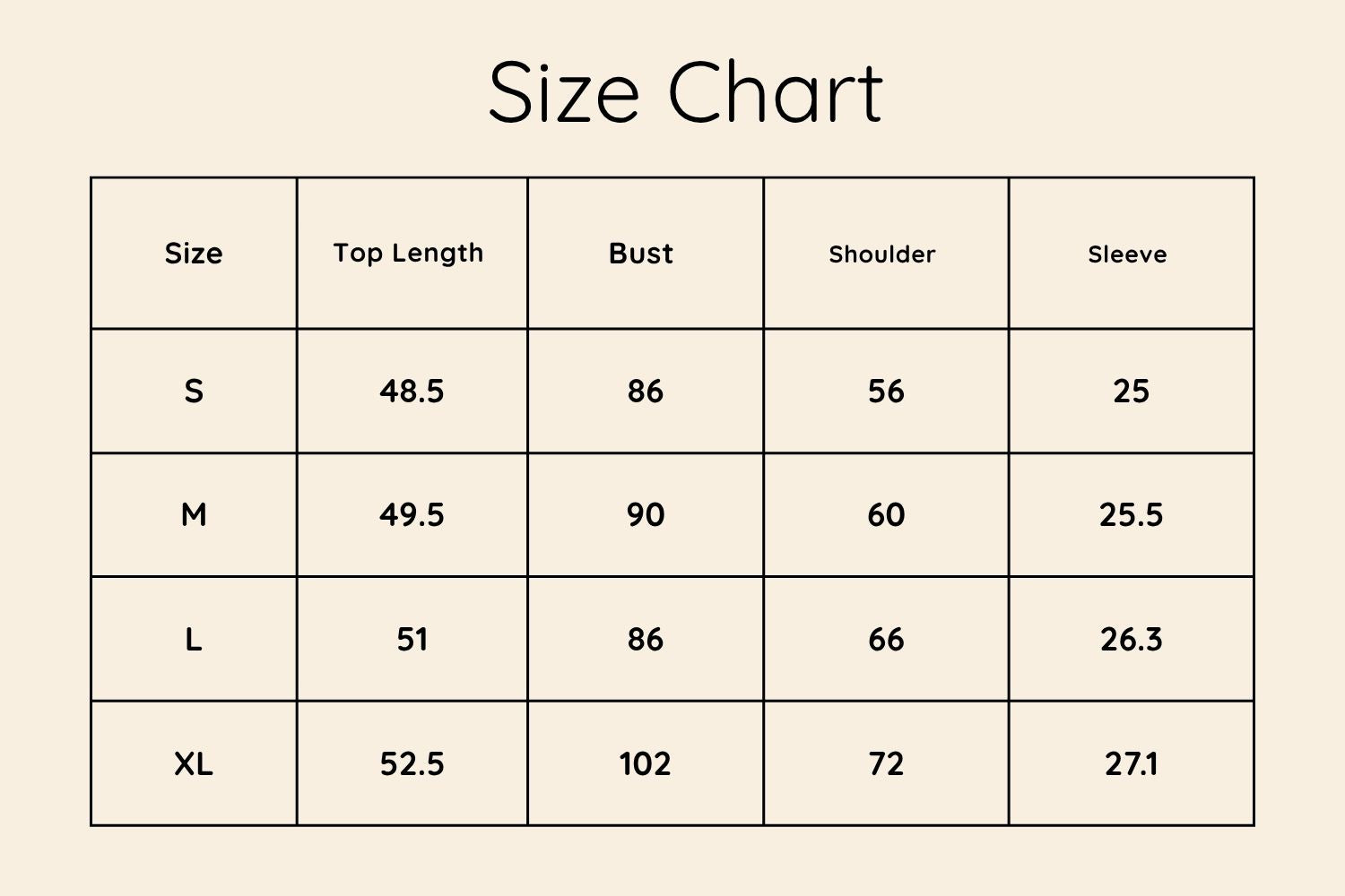 Size Chart CM