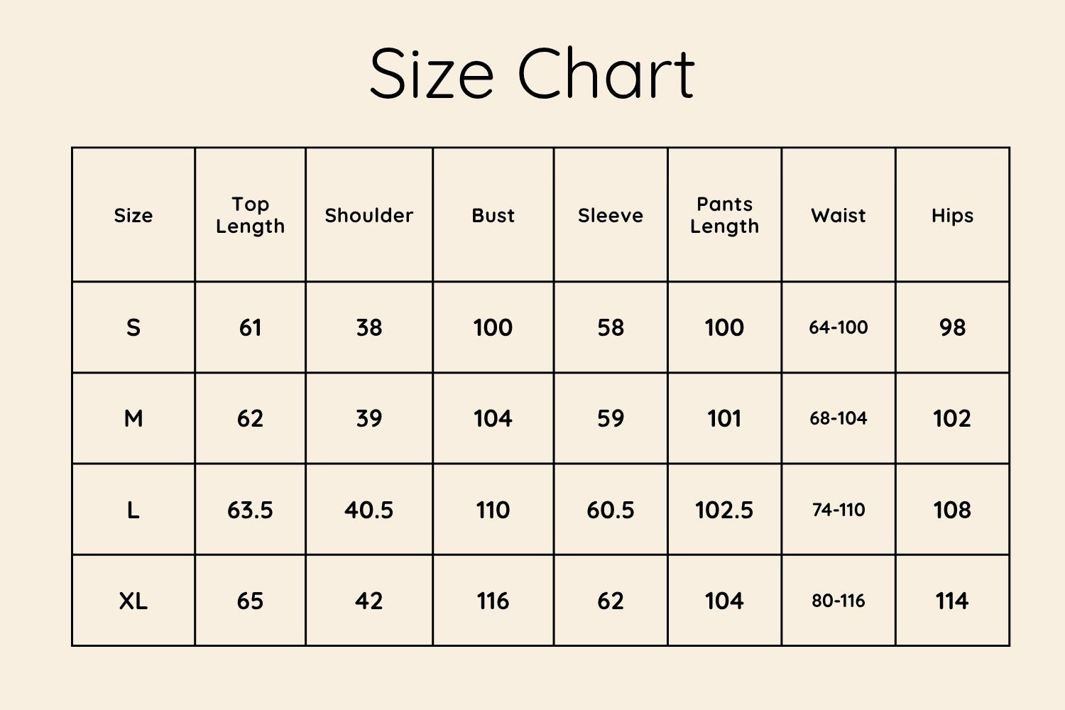 Size Chart CM