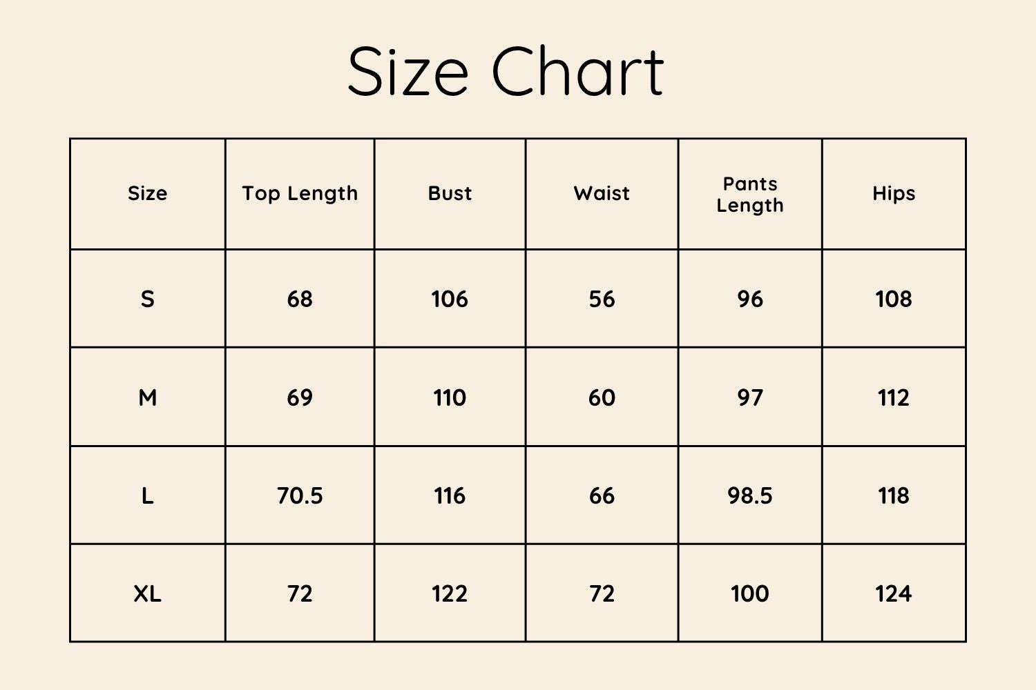 Size Chart CM